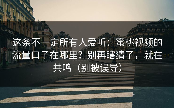这条不一定所有人爱听：蜜桃视频的流量口子在哪里？别再瞎猜了，就在共鸣（别被误导）